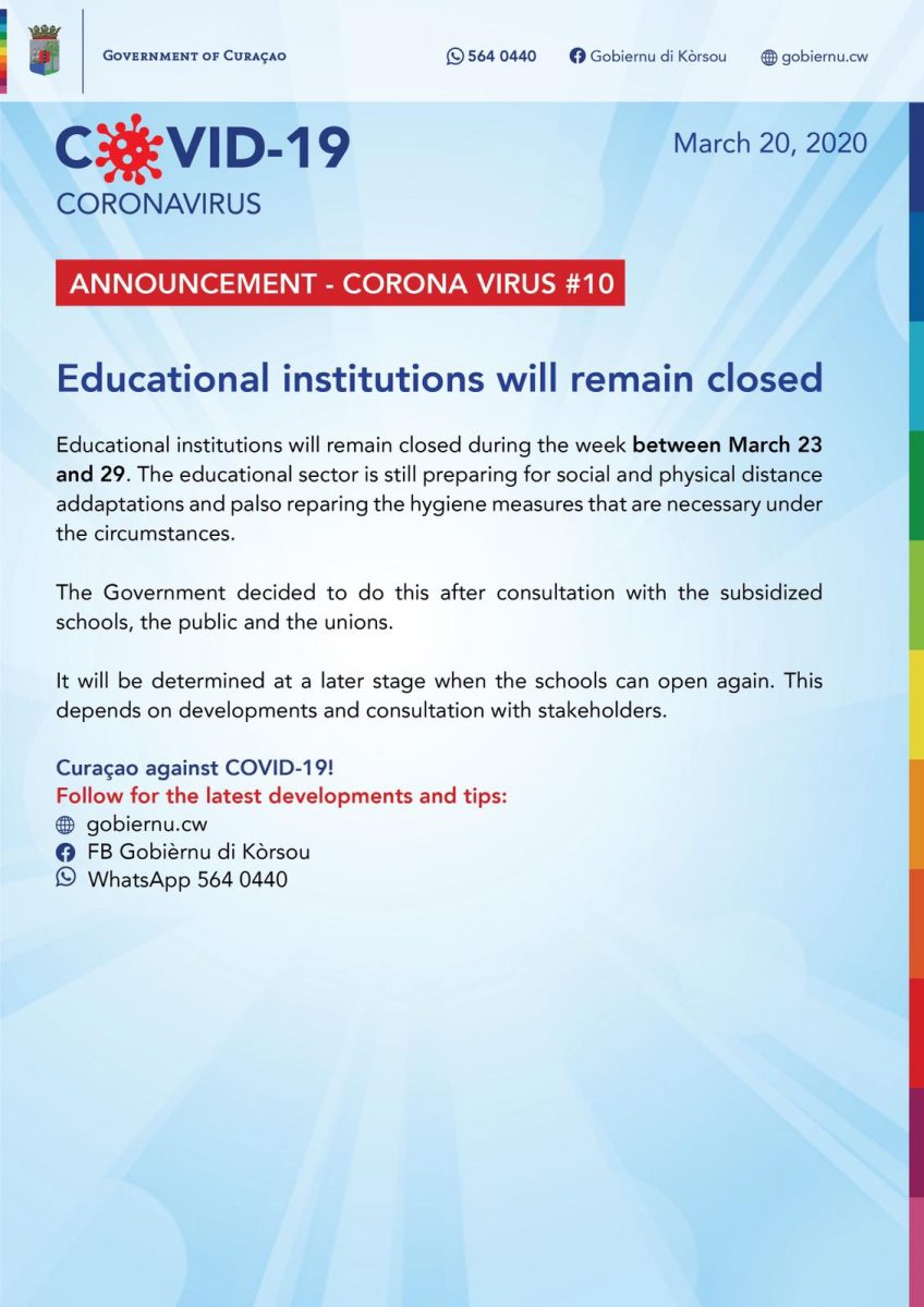 Read more about the article Announcement – Corona virus #10 Educational institutions will remain closed